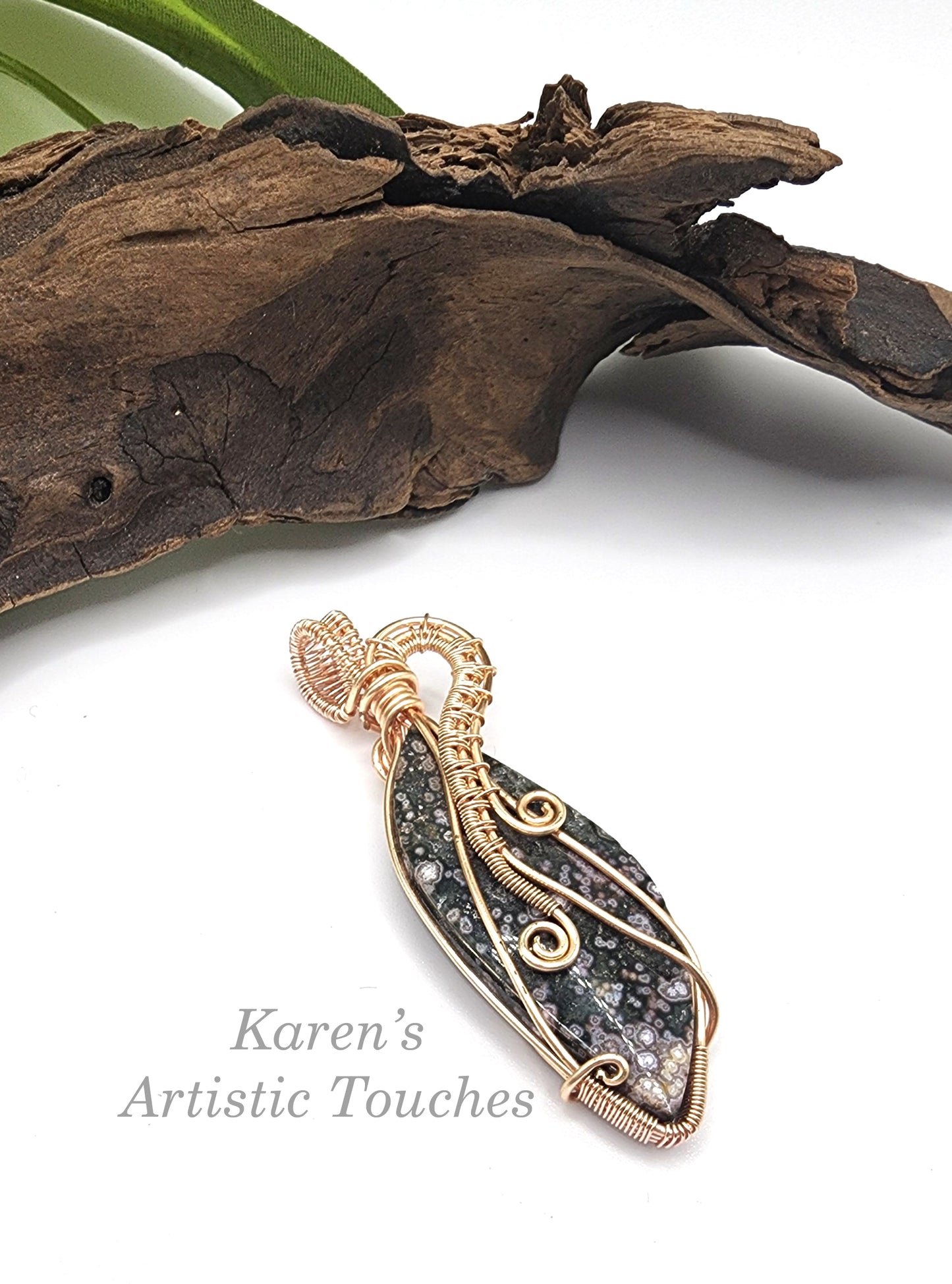 Java River Jasper Freeform Gemstone Pendant | Rose Gold Wire Weaving | Statement Jewelry | Purify & Balance Energy