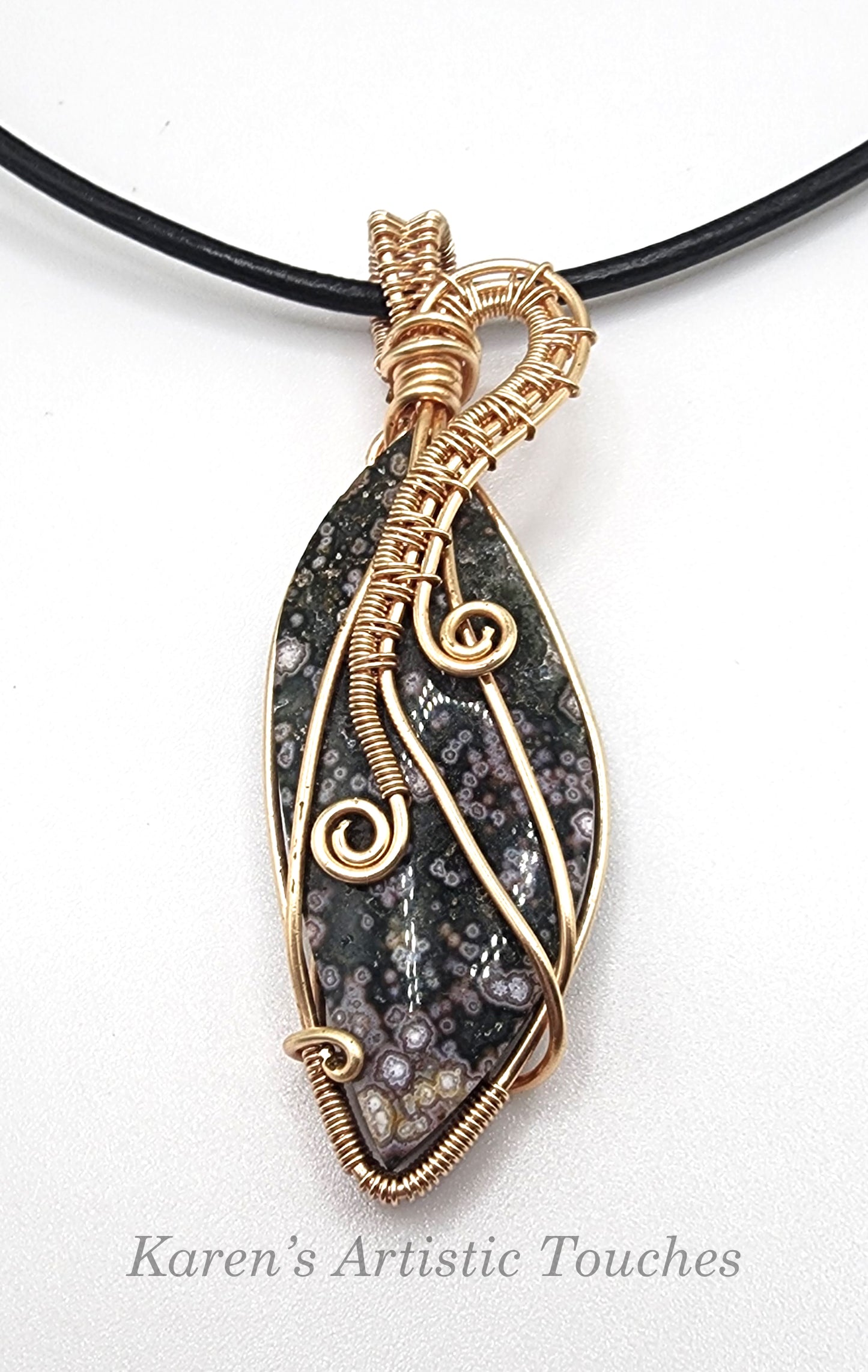 Java River Jasper Freeform Gemstone Pendant | Rose Gold Wire Weaving | Statement Jewelry | Purify & Balance Energy