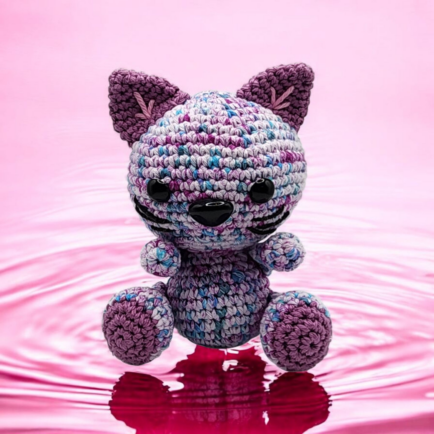 Kitty Cat Purple Teal Crocheted Amigurumi Animal Character