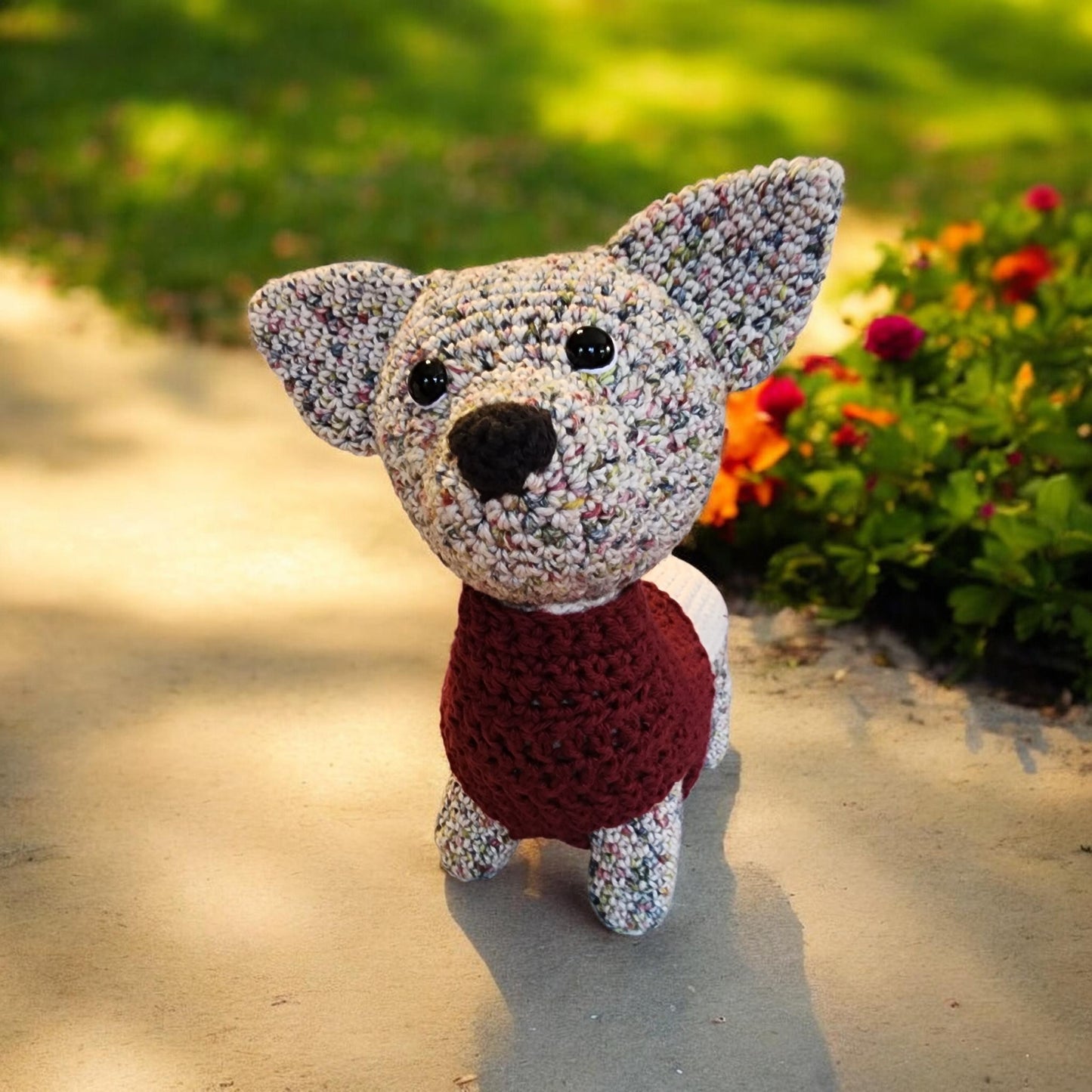 Adorable Crochet Chihuahua Handmade Two-Color Stuffed Dog