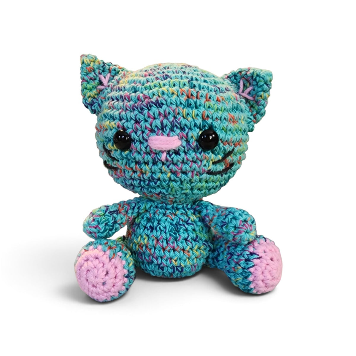 Cozy Crochet Kitty Teal Splash, Blue green, Turquoise and Rainbow