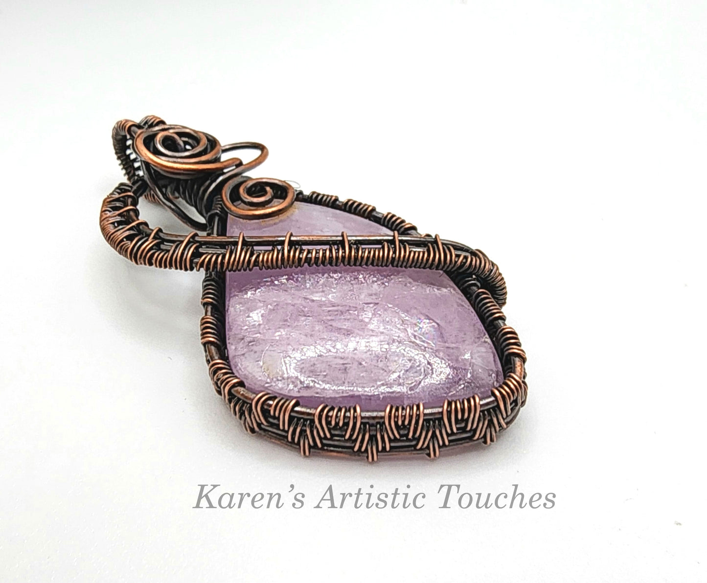 Lepidolite Gemstone Freeform Pendant Copper Wire Weaving Calming Nurturing Crown Chakra