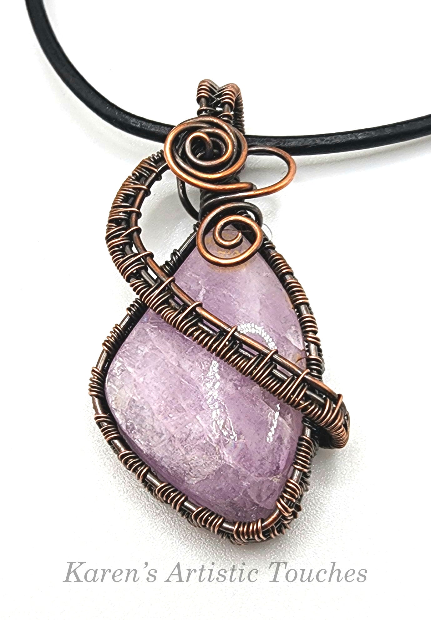 Lepidolite Gemstone Freeform Pendant Copper Wire Weaving Calming Nurturing Crown Chakra