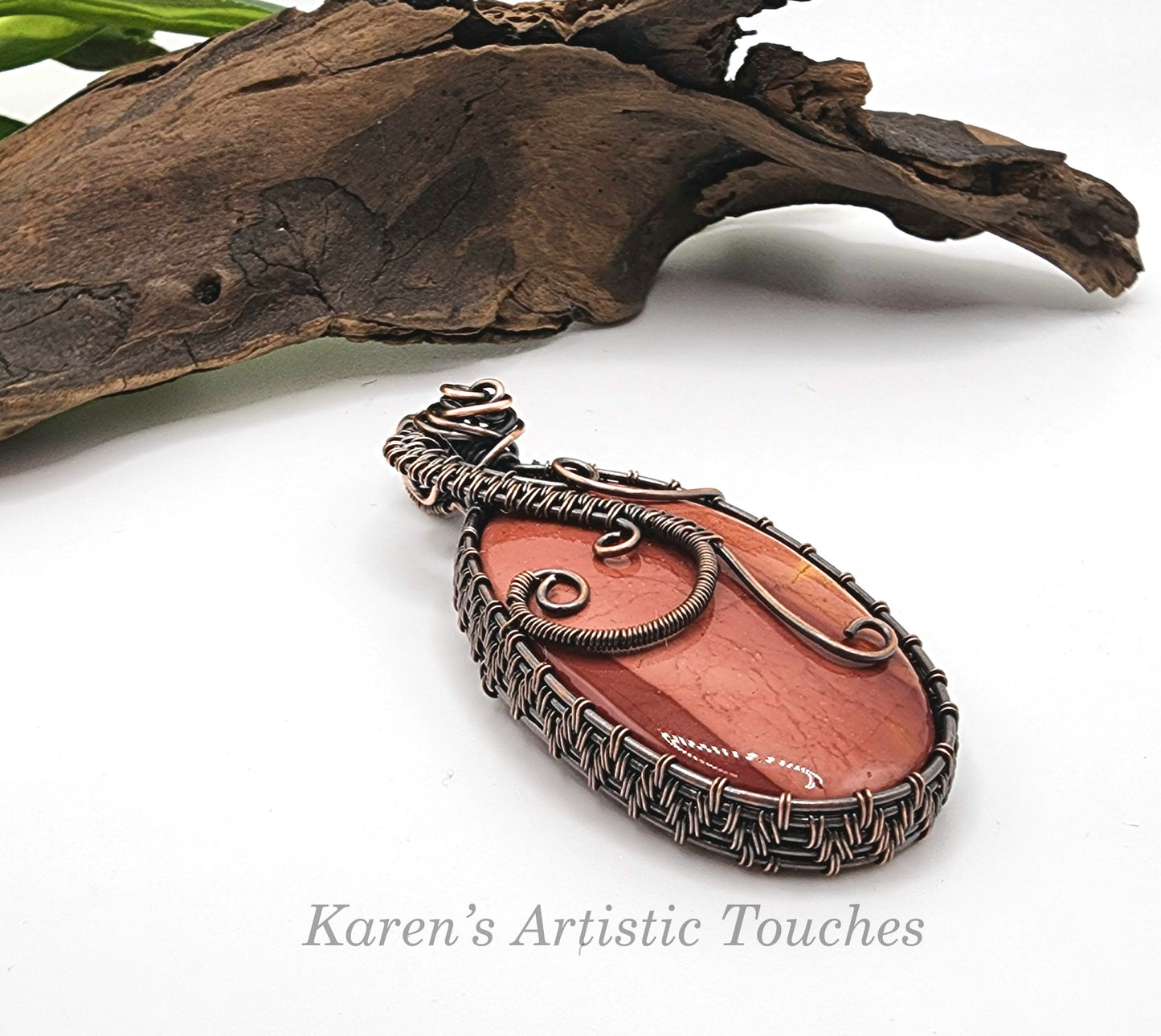 Mookaite Jasper Gemstone Pendant with Copper Wire Weaving Soothing and Stabilizing Energies