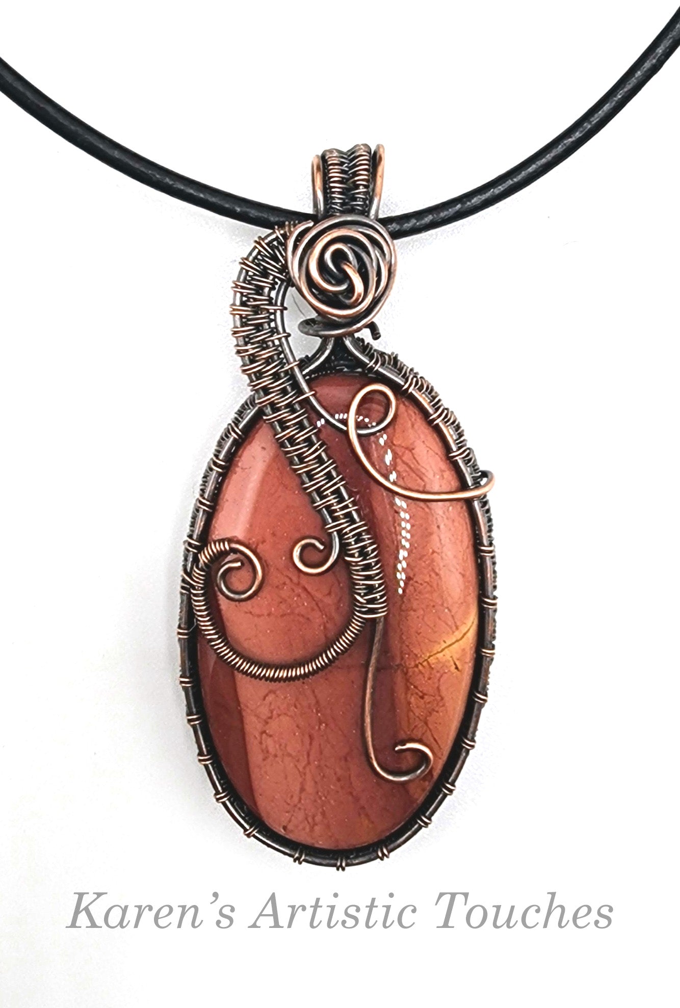 Mookaite Jasper Gemstone Pendant with Copper Wire Weaving Soothing and Stabilizing Energies