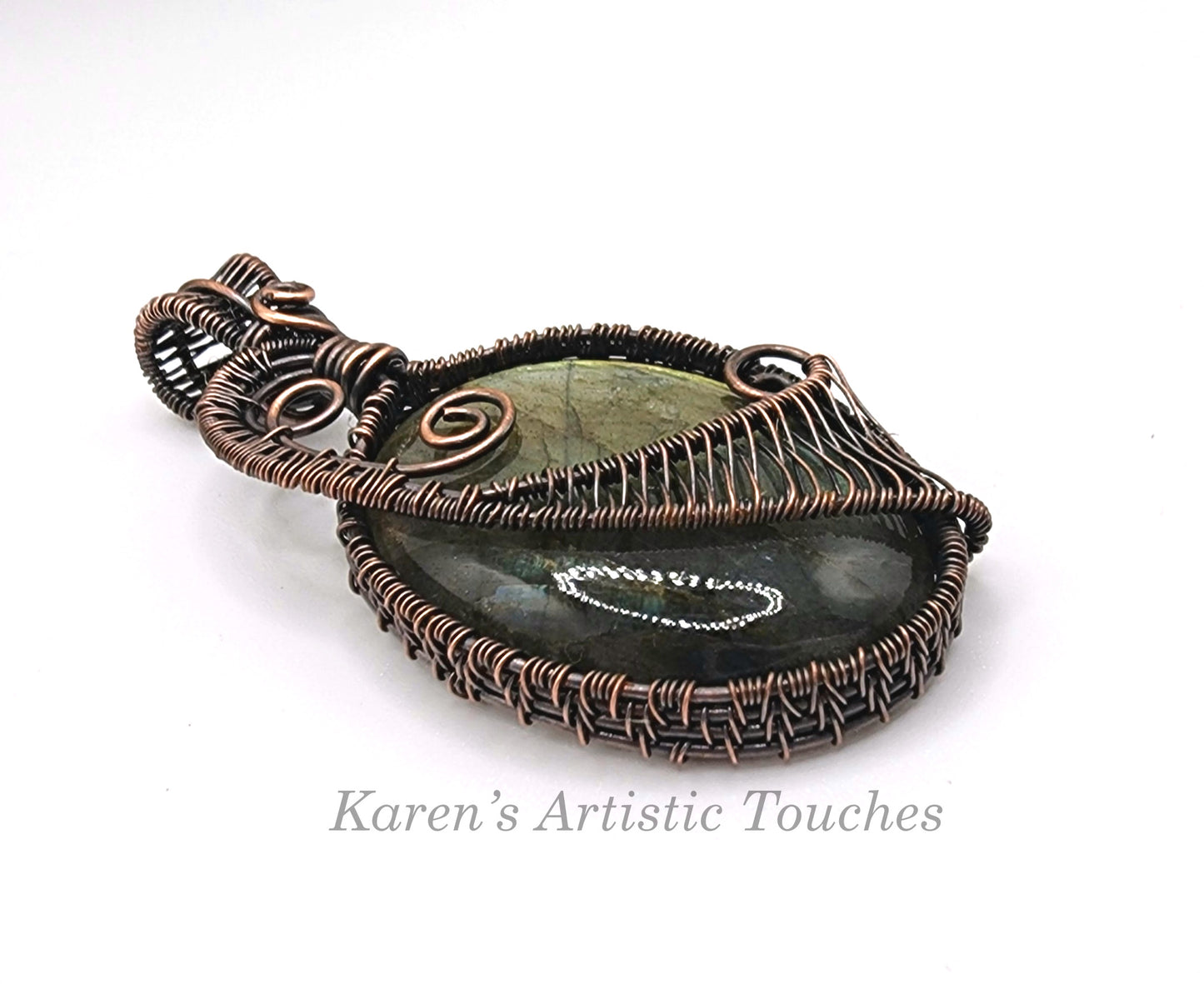 Natural Labradorite Oval Pendant Copper Wire Weaving