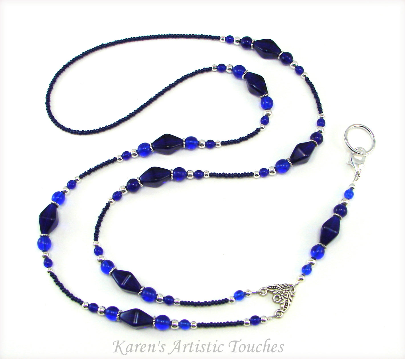 Navy Blue Elegant Glass Beaded Lanyard – Stylish ID Badge Holder for Teachers, Doctors, and Nurses