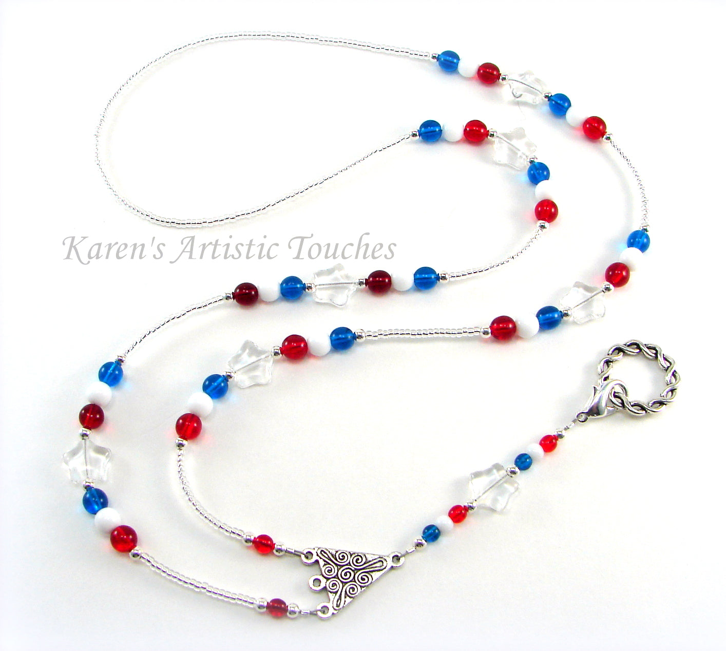 Patriotic Red White & Blue Star Glass Beaded Lanyard ID Badge Holder - Perfect for Teachers, Doctors, Nurses