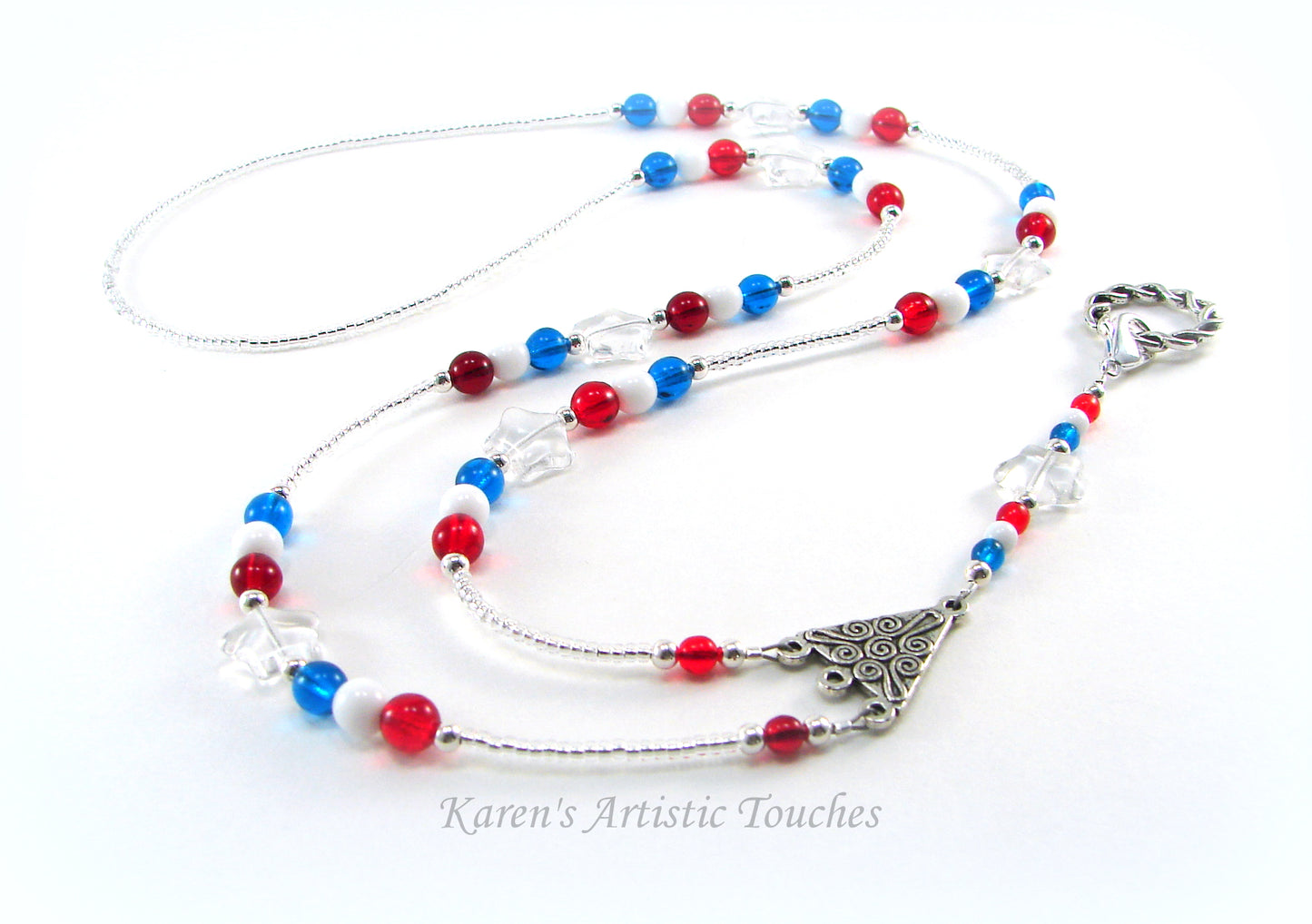 Patriotic Red White & Blue Star Glass Beaded Lanyard ID Badge Holder - Perfect for Teachers, Doctors, Nurses