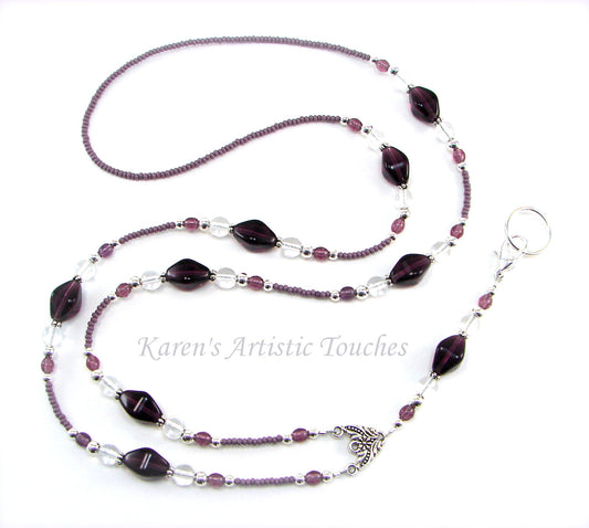 Elegant Amethyst Purple Glass Beaded Lanyard - Teacher, Doctor, Nurse Badge Holder, Fashionable ID Lanyard