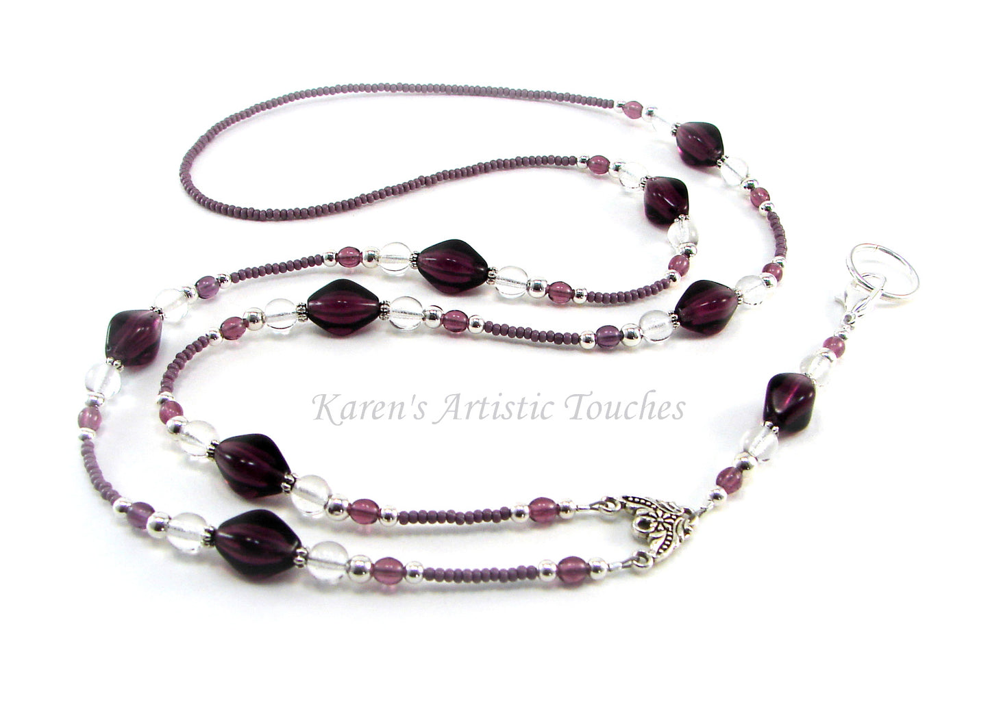 Elegant Amethyst Purple Glass Beaded Lanyard - Teacher, Doctor, Nurse Badge Holder, Fashionable ID Lanyard