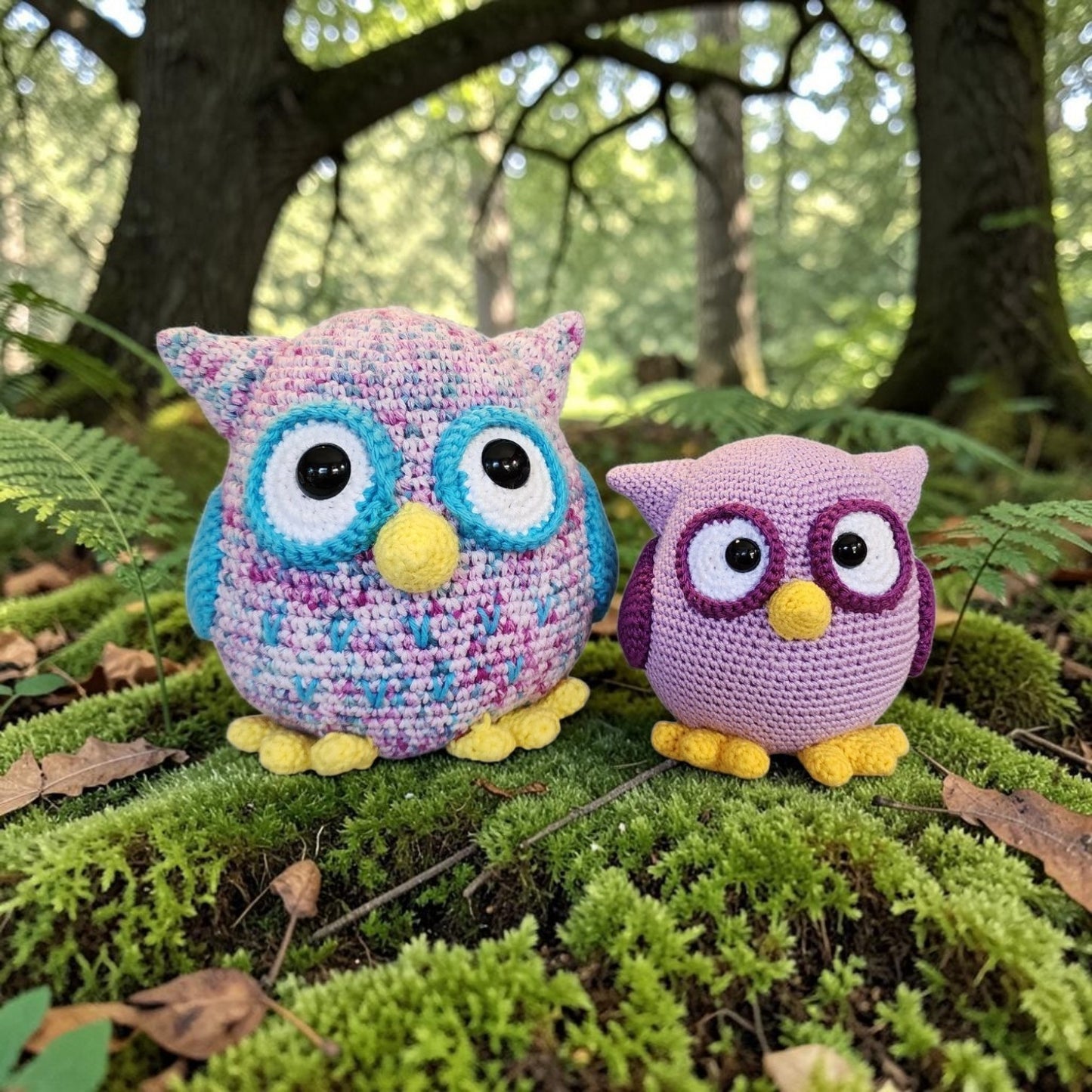 Comical Crochet Owl Handmade Colorful Stuffed Animal, Purple Symphony, Lavender