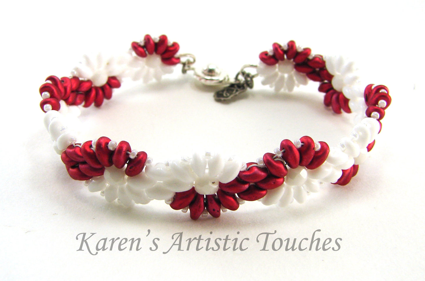 Red and White Candy Cane Yin Yang Beaded Bracelet - Holiday Statement Jewelry Gift for Women