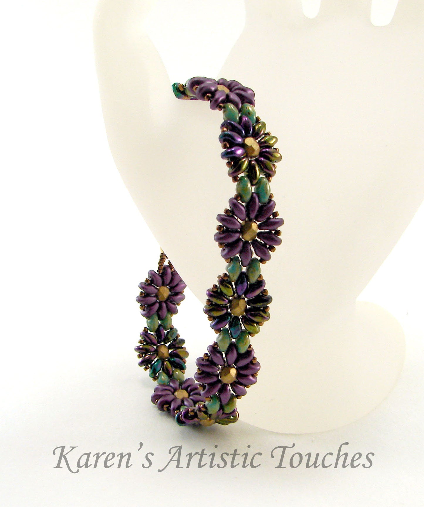 Purple Metallic Flower Beaded Weaving Bracelet, Daisy Chain Bracelet, Statement Jewelry