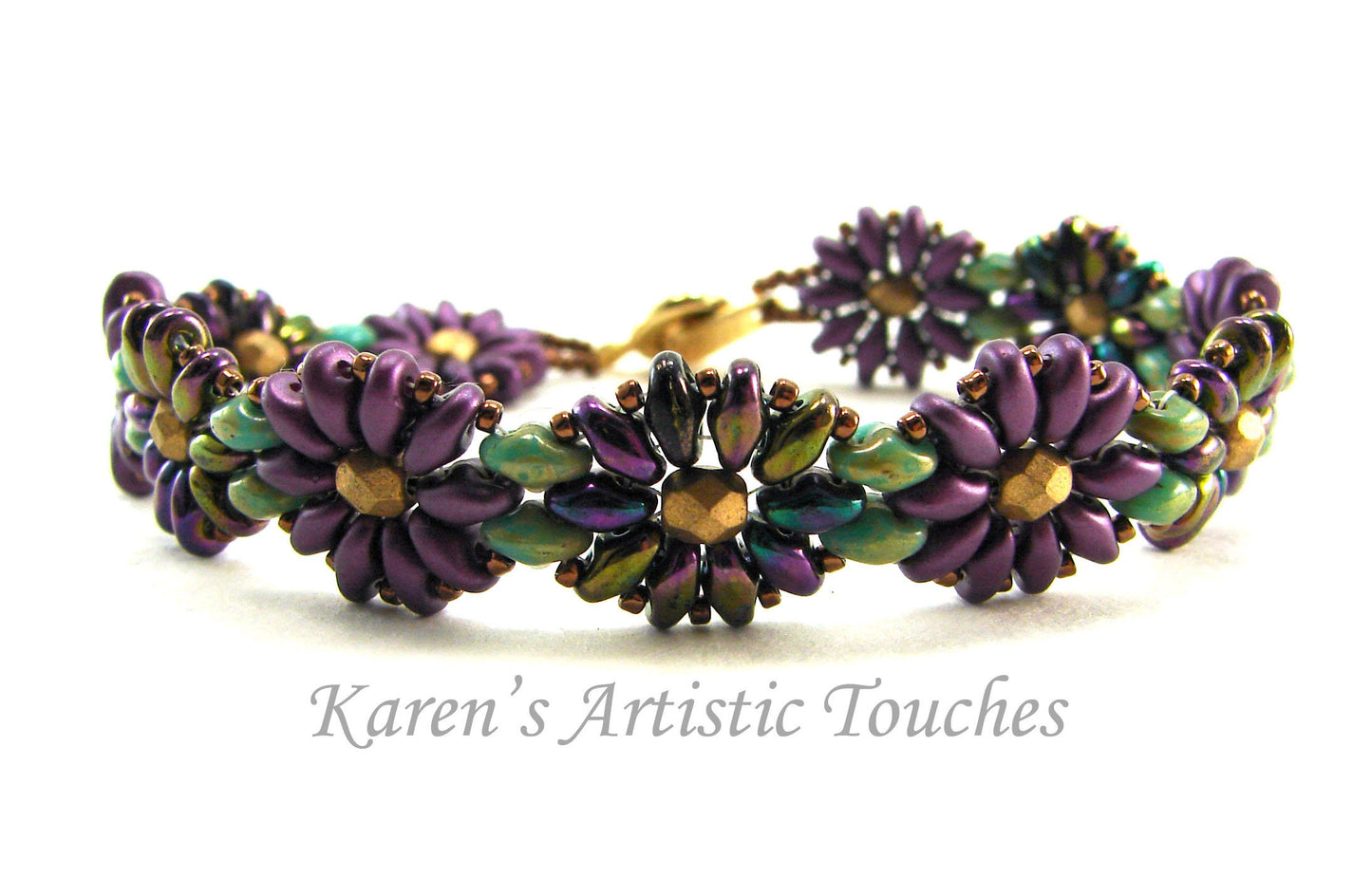 Purple Metallic Flower Beaded Weaving Bracelet, Daisy Chain Bracelet, Statement Jewelry