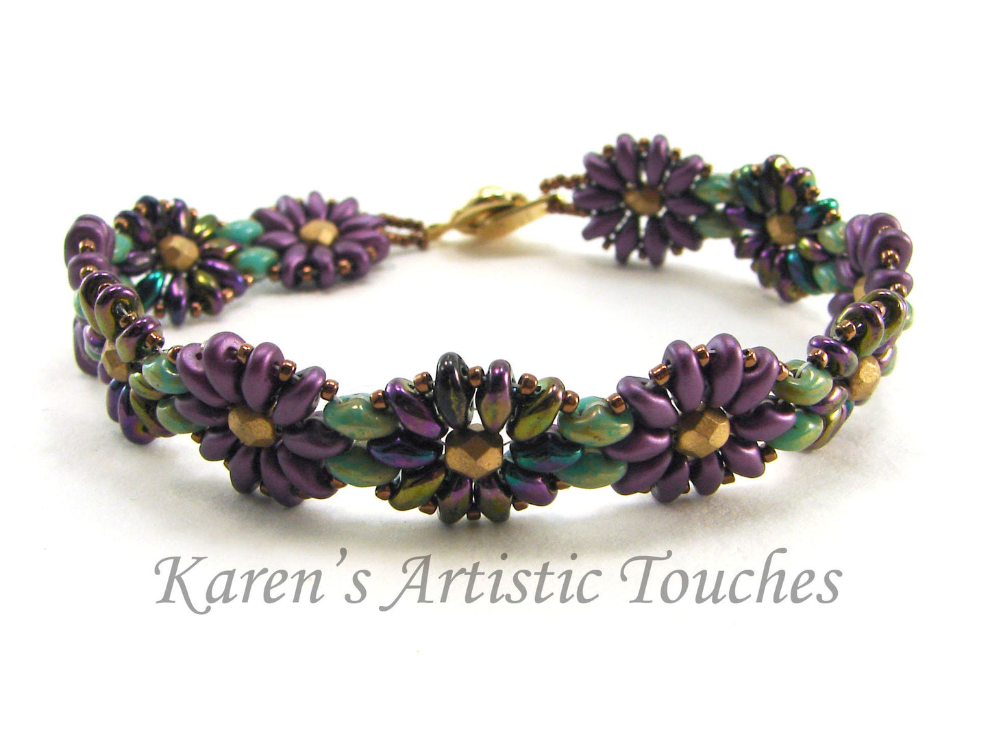 Purple Metallic Flower Beaded Weaving Bracelet, Daisy Chain Bracelet, Statement Jewelry