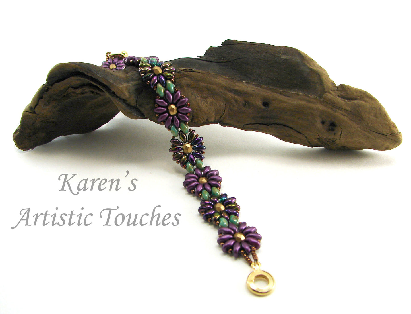 Purple Metallic Flower Beaded Weaving Bracelet, Daisy Chain Bracelet, Statement Jewelry