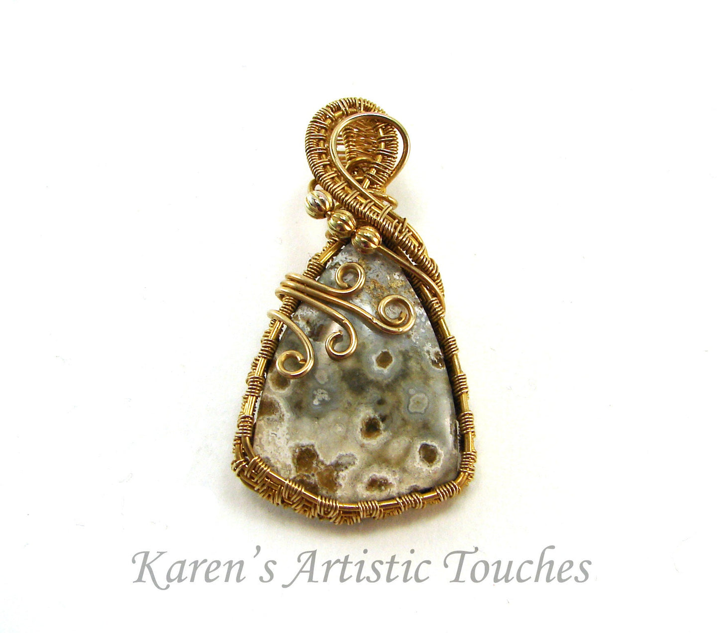 Stunning Ocean Jasper Bronze Wire Weaving Pendant | Statement Jewelry | Gemstone Necklace | Water Energy