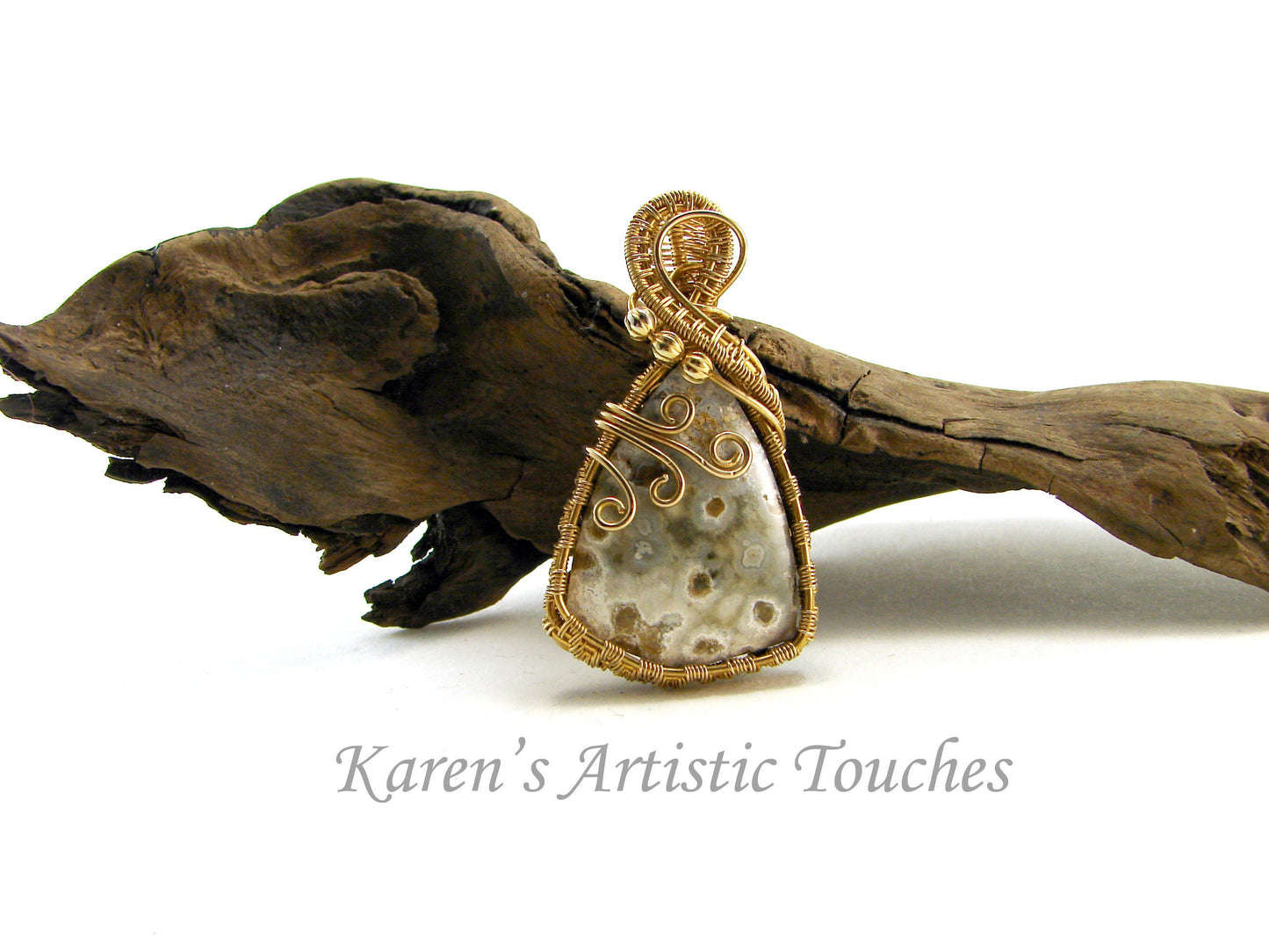 Stunning Ocean Jasper Bronze Wire Weaving Pendant | Statement Jewelry | Gemstone Necklace | Water Energy