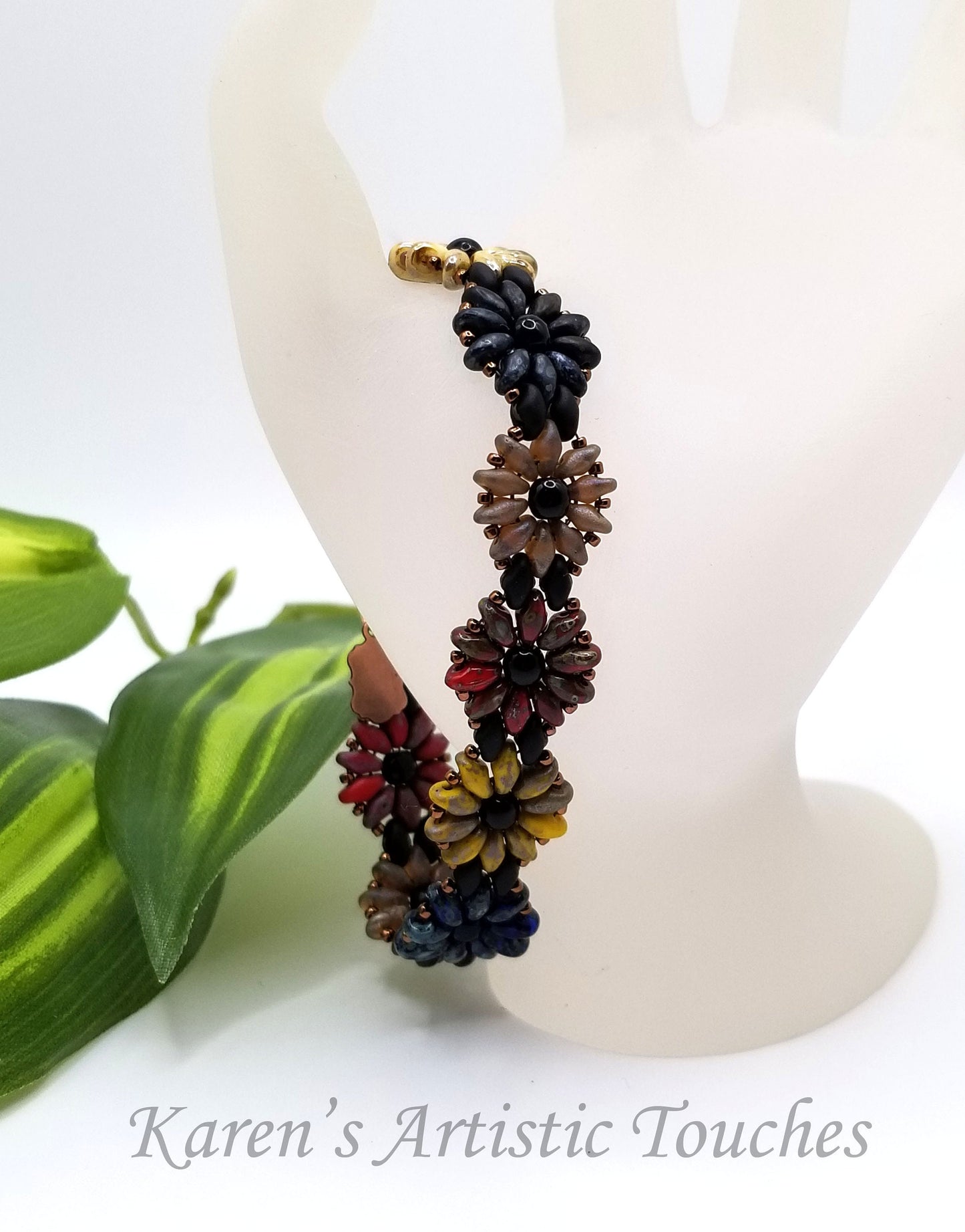 Daisy Chain Beaded Weaving Standard Bracelet or Medical Alert, Multiple Rustic Colors Flower Bracelet, Multicolor Jewelry, Birthday Gift