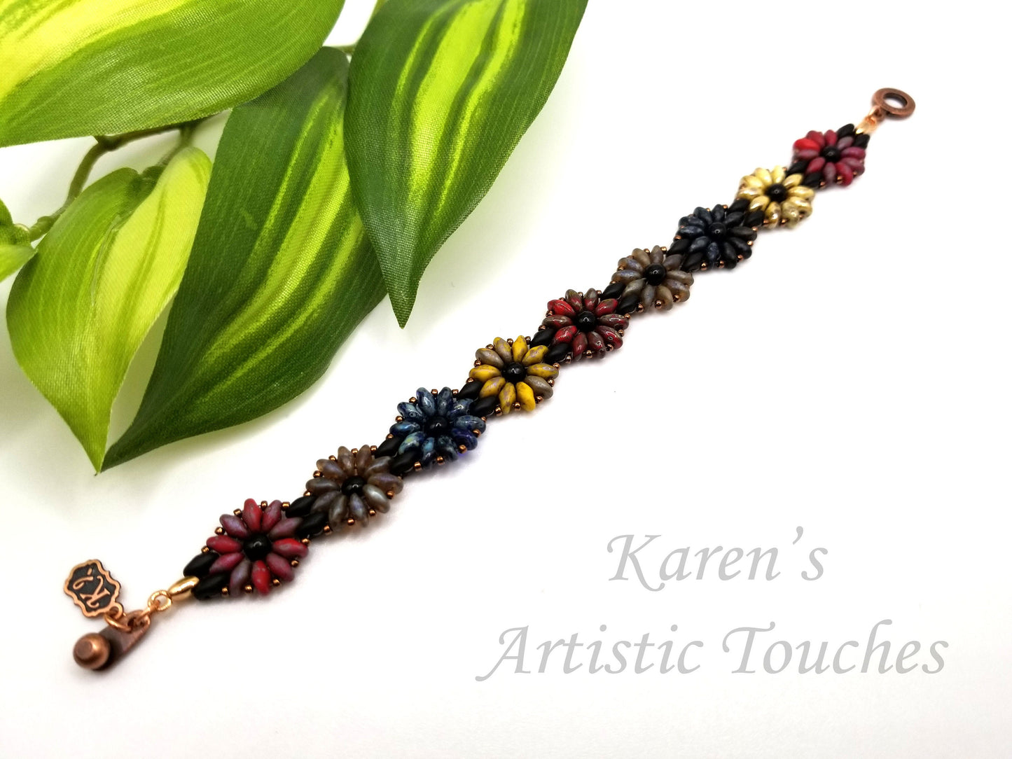 Daisy Chain Beaded Weaving Standard Bracelet or Medical Alert, Multiple Rustic Colors Flower Bracelet, Multicolor Jewelry, Birthday Gift