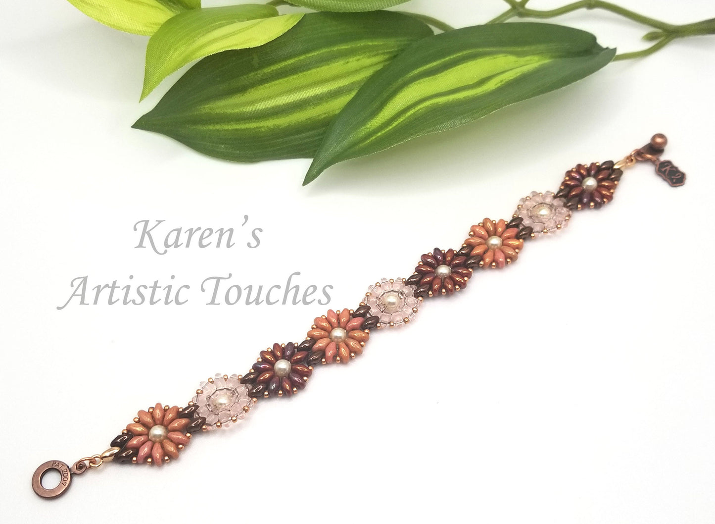 Daisy Chain Handcrafted Beaded Bracelet in Coral, Brown, and Peach - Multicolor Flower Jewelry, Perfect Anniversary Gift