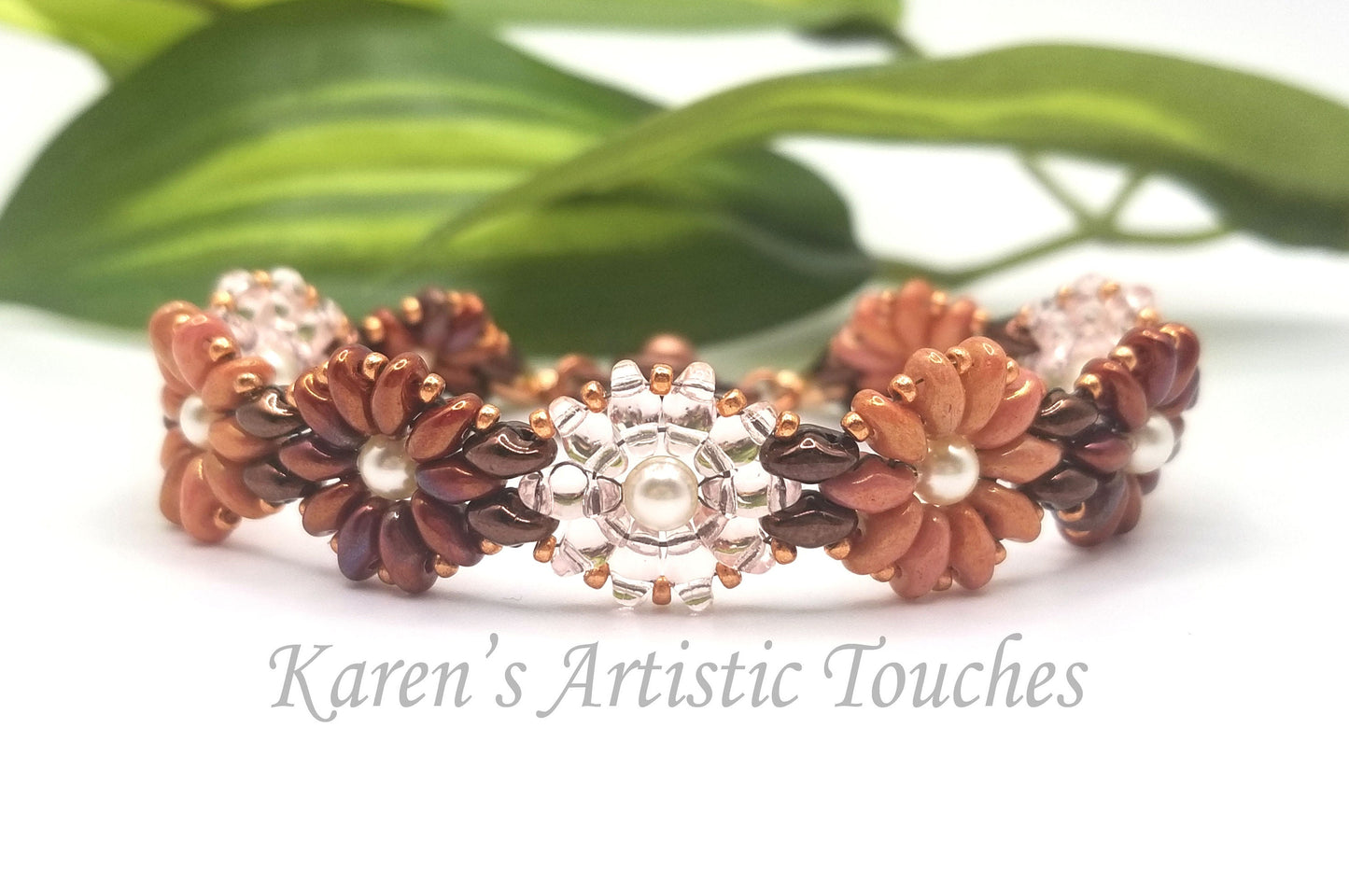 Daisy Chain Handcrafted Beaded Bracelet in Coral, Brown, and Peach - Multicolor Flower Jewelry, Perfect Anniversary Gift