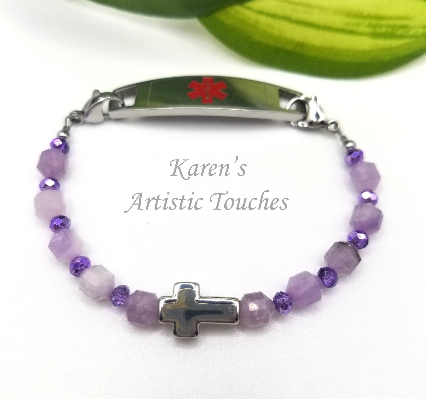 Violet Jade Gemstone Medical ID Alert Bracelet: Elegant Medical Alert Jewelry for Special Occasions