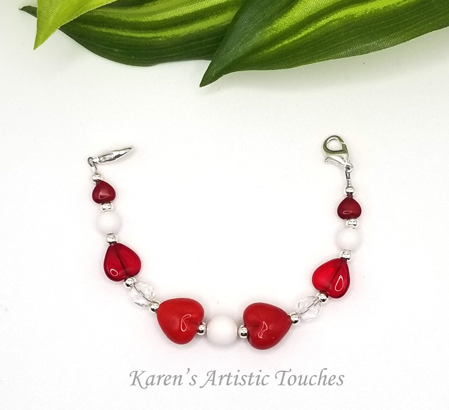 Romantic Hearts Red Glass Beaded Medical Alert Bracelet: Stylish Medical ID for Allergies and Awareness