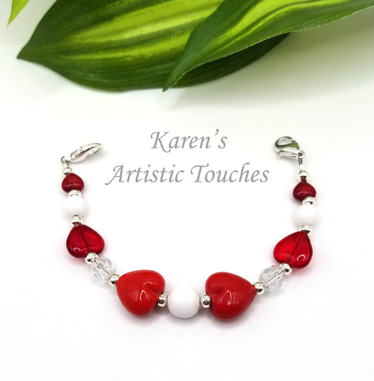 Romantic Hearts Red Glass Beaded Medical Alert Bracelet: Stylish Medical ID for Allergies and Awareness